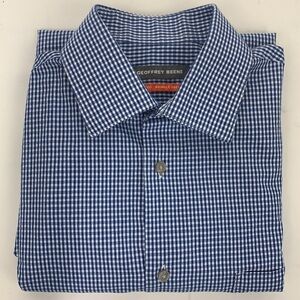 Geoffrey Beene Long Sleeve Checked Shirt - Blue/White, Size 15 32/33, 60% Cotton
